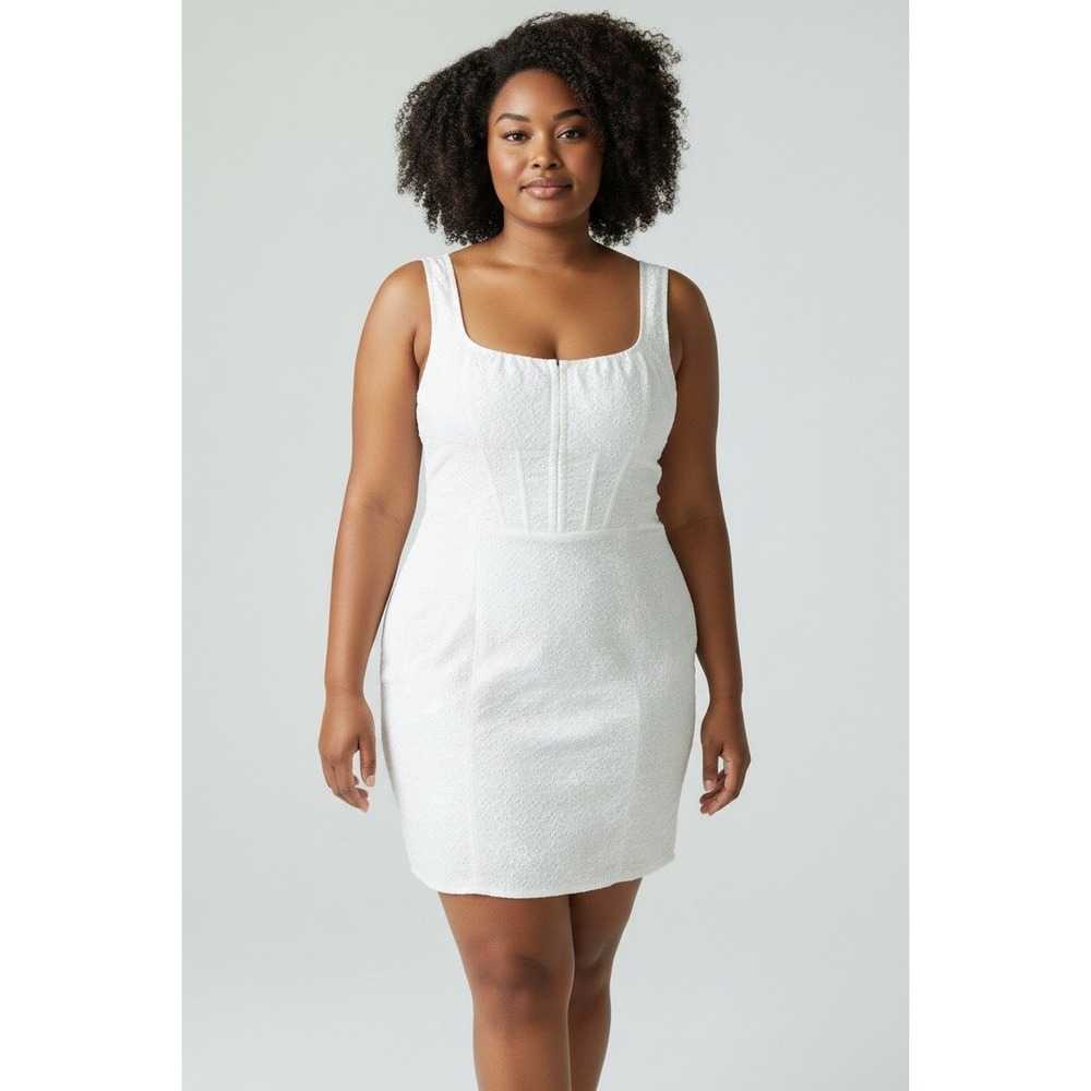 PrettyLittleThing Plus White Broderie Anglaise Corset Midi Dress US 22 NWT